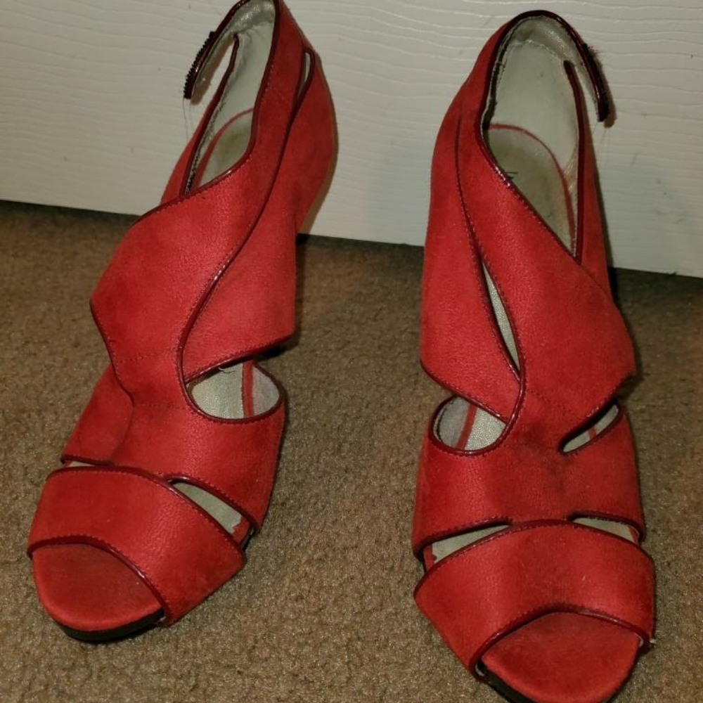 Red high heel open toed heels